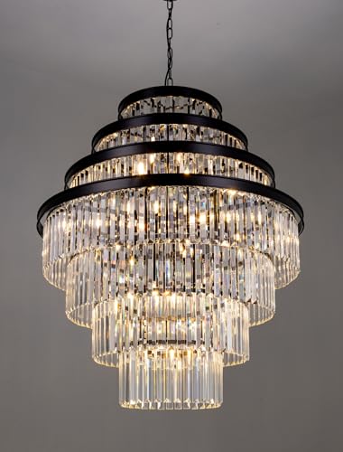 Wellmet Large Crystal Chandelier, Luxury 7-Tier Crystal Chandelier, Black Crystal Chandelier for...