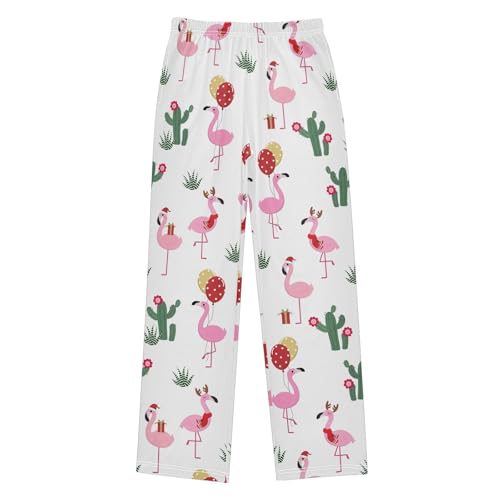 Christmas Flamingo Balloon Boys Long Pants Soft Trousers Elastic Waist Kids Lounge Bottoms with Pockets S-XL