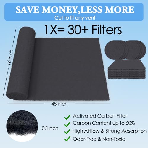 Image of Activated Carbon Air Filter Sheet, Cut to Fit, 16 inch x 48 inch | Activated Carbon Filter Material, Cut to Fit Different Sizes, Helps Control Odors, For Air Purifiers, Furnaces And AC Systems