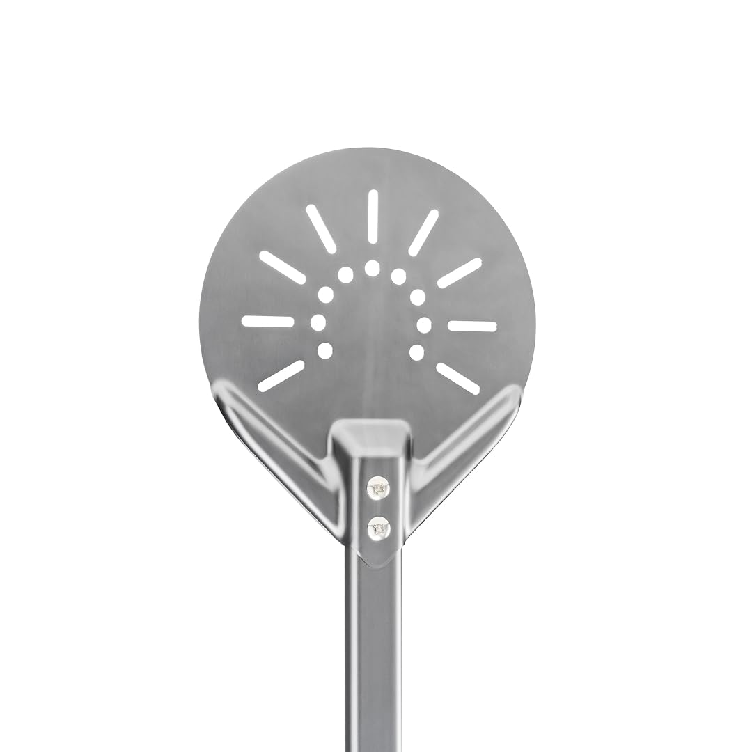 Pala perforada para pizza, diámetro de 17,8 cm, pala para pizza, espátula de aluminio con mango largo, bandeja para pizza casera, pan