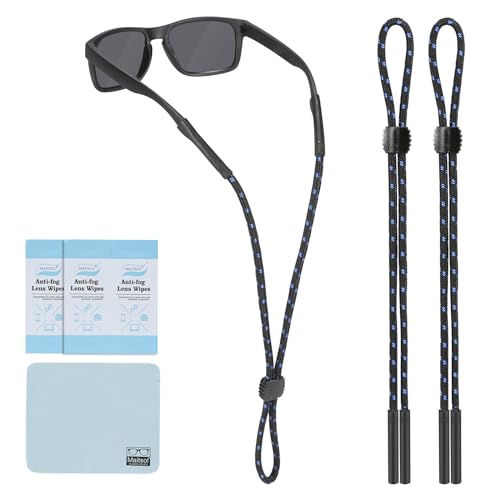 Maitsol Correa de soporte para gafas, 2 unidades, correa deportiva para gafas de sol, cordón alrededor del cuello, cuerda para gafas, Negro Azul-2pcs, 23.5 inches