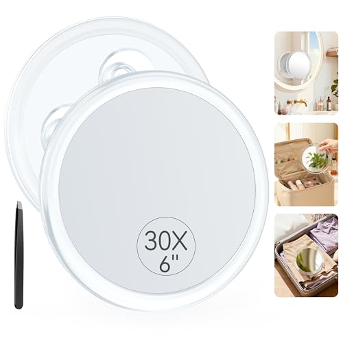 Auxmir 30X Vergrößerungsspiegel 15cm mit 3 Saugnäpfen, Kosmetikspiegel...