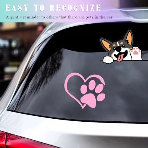 Image of DXNQ Pet Dog Paw Puppy Love Heart Vinyl Decal, 4.6 inch 3.7 inch Heart with Dog Paw Print Reflective Bumper Sticker, Cute Waterproof Puppy Footprint Heart Decal for Window Laptop Wall (Pink)
