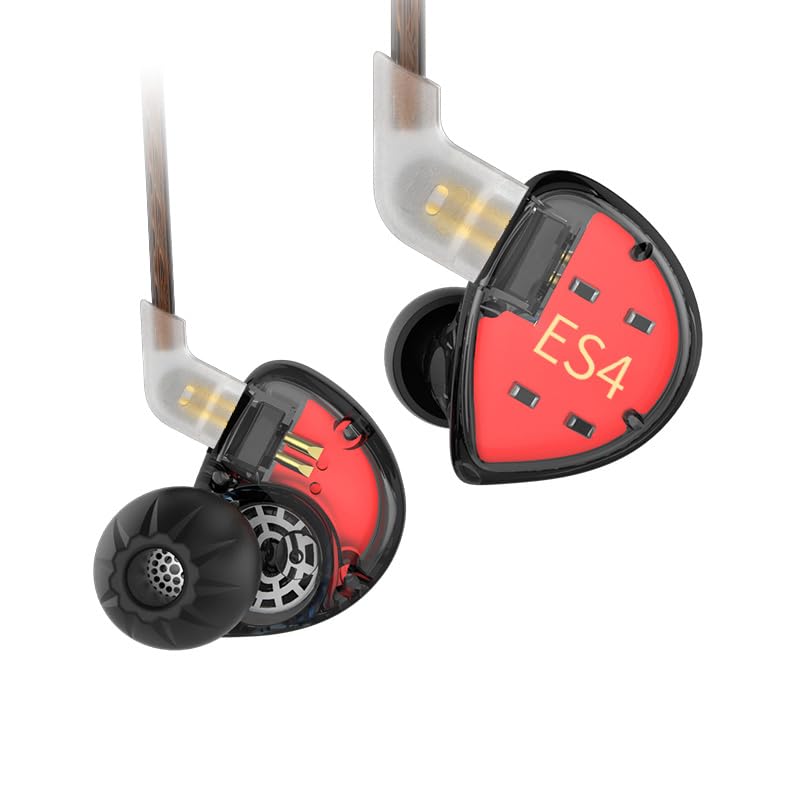 Yinyoo KZ ES4 In Ear Stereo Earphones 1DD 1BA Wired Earbuds, Hybrid Drivers 1 Dynamic and 1 Balanced Armature driver Headphone with 3.5mm plug (No mic, Black)