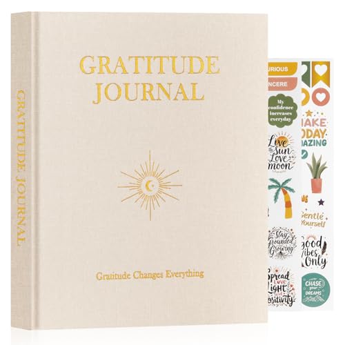 Lanpn Diario de Gratitud Y Manifestación para Hombre Mujer, Journal 5 Minutos las Gratitudes con Afirmaciones, Cuaderno de Agradecimiento Guiado, 4 Meses Personal Growth Reflexión, Inglés, Beige