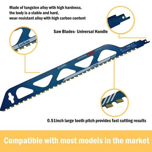 Boswei 18 Inch 36Tpi Reciprocating Saw Blade Demolition Masonry Hard Alloy Saw Blades, Sawzall Pruning Blades Suitable For Cutting Wood, Porous Concrete, Brick #TOP2