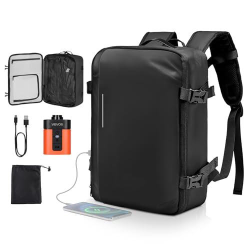 Image of VEVOR Vacuum Travel Backpack, 35L, Vacuum Seal Compression Travel Backpack with Air Pump, Multiple Pockets & Compartments, Water-Resistant Carry-On Suitcase Luggage, Casual Personal Item Bag, Black