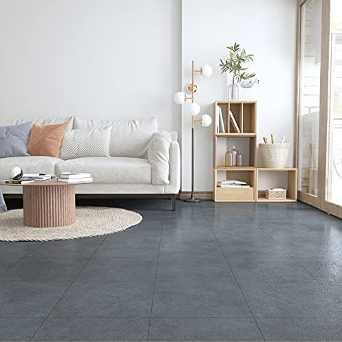 VEELIKE Grey Floor Tiles Self Adhesive Wall Tiles Peel and Stick Floor Tiles Bathroom Floor Stickers for Kitchen Flooring Adhesive Waterproof Vinyl Flooring Planks Bedroom1.5mm 30cm x 30cm 24 Pieces