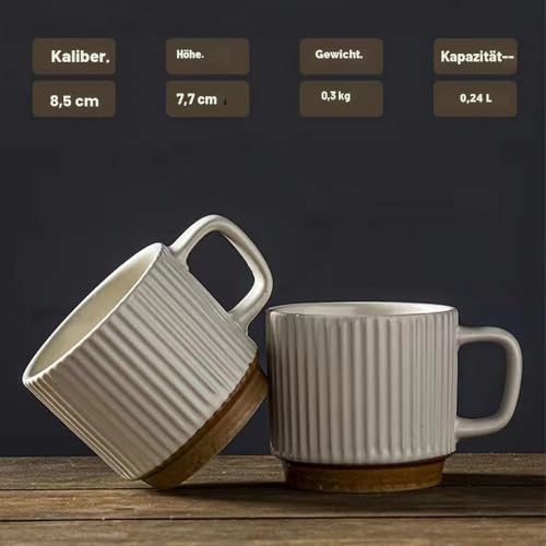 cawein Keramikbecher, 2 Stück, Keramik-Kaffeetassen, Milchbecher, Keramikbecher für Zuhause und Büro, mikrowellenfeste Milchkaffeetasse,Frühstückstasse – Bild 2