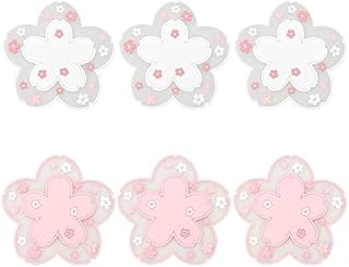quiodok 6 PCS Cherry blossom Cup Mat, Sakura Heat Resistant Coaster, Non Slip PVC Soft Sakura Mat for Home Kitchen Office Bar Decor(3*White, 3*Pink)