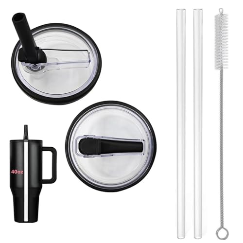 2 Pack 40 oz Tumbler Flip Straw Lid Replacement fit for HydroJug(Only) Spill Proof Splash Resistant Tumbler Lids Reusable Leak Proof Tumbler Cover for Cup Accessories (Black)