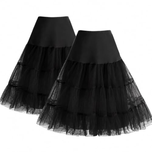 Image of Bbonlinedress Women's Petticoat Skirt Vintage Tutu Crinoline Underskirt | Soft Lining, Two Layers Organza, Dress Puffy, Ideal for Cocktail, Homecoming, 1950s Retro Rockabilly, Dance Under Dress