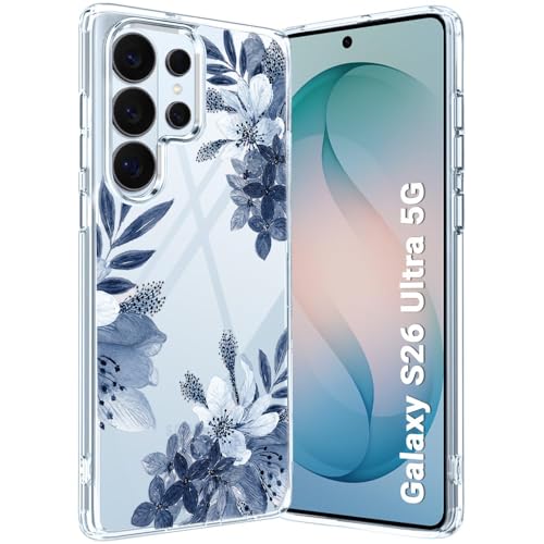 Image of Elzzi Compatible with Samsung Galaxy S26 Ultra Case Clear, Lavender Flower Phone Cover Women Girls, Cute Aesthetic Purple Botanical Transparent Shockproof Protective Slim TPU Bumper, Lavender Grey