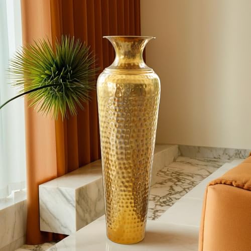 Image of Nostrae by Ekhasa Tall Big Metallic Flower Vase for Home Decor | Long Flower Vase Gift for Weddings, Housewarmings | Large Decorative Sofa Side Metal Vase for Living Room, Office & Bed Corner