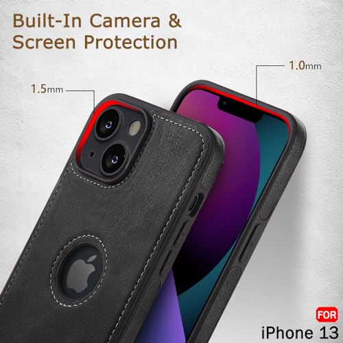 Image of TheGiftKart Genuine Leather Finish Back Cover Case for iPhone 13 | Shockproof Design | Raised Edges for Camera & Screen Protection | Stunning Minimalist Design Back Case Cover (Black Sides, Black)