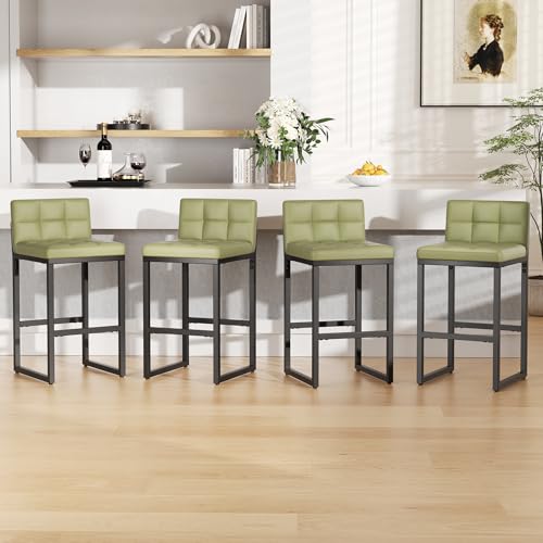 Image of Bar Stools Set of 4, Modern Counter Height Bar Stools with Back,24 inch Green