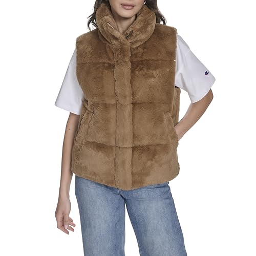 Champion Women's Faux Fur Stand Collar Vest, Cognac, X-Small at