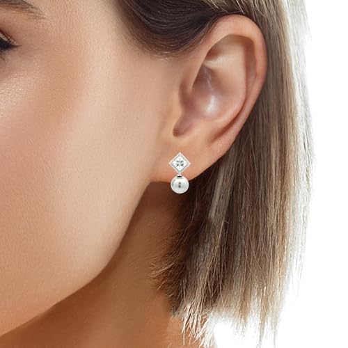 Image of 925 Sterling Silver Pearl Earrings for Women | Sterling Silver Pearl Stud Earrings | Hypoallergenic Rhodium Plated Anti-Tarnish Lightweight Daily Wear Jewellery | Office Wear | Gift for Wife, Girlfriend, Mother, Sister | Birthday, Anniversary, Rakhi