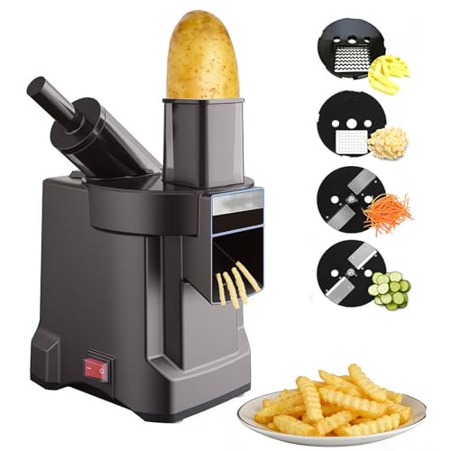 Tagliaverdure elettrico multifunzione 4-in-1 professionale, robot da cucina robusto con funzione affettatrice,cubettatrice,grattugia e taglia patate,doppia grande entrata per ristorazione e catering