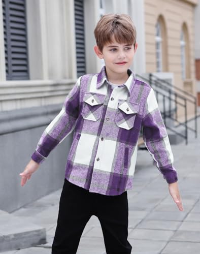 Image of Cromoncent Mens Boys Thick Flannel Shirt Long Sleeve Shirt Jacket Casual Button Down Multi Pockets Shacket