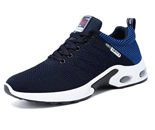 [AliAman] メンズ スニーカー ウォーキング 軽量 カジュアル メッシュ 通気性 滑り止め 柔軟 クッション性 トレーニング (青黒, 27.5cm)