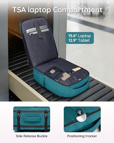 Image of Taygeer Airline Approved Carry on Backpack, Womens Weekender Travel Bag | Luggage 15.6 Inch Laptop Backpack with Water Bottle Pocket & Shoe Pouch, Travel Gifts for Frend Outdoor Weekend, Peacock Blue