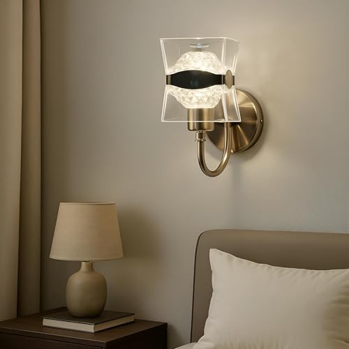 Image of FILLISKA Luxurious Acrylic Crystal Wall Lamp with Adjustable Colour Changing Function, Elegant Finish (FrenchGold-3141LND)(1 Year Warranty)