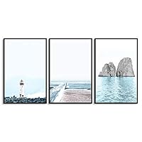 3 Piece Framed Canvas Wall Art Blue Ocean Canvas Prints Home Artwork Decoration for Living Room,Bedroom - 16
