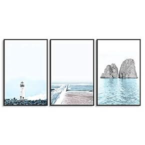 signwin 3 Piece Framed Canvas Wall Art Blue...