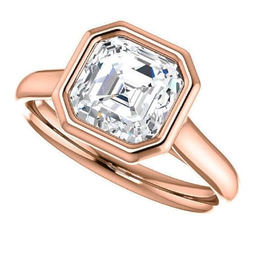 2-3CT Asscher Cut Moissanite Handmade Engagement Ring for Women Bezel-Set Anniversary Ring Gifts for Her, 925 Silver, 10K/14K/18K Solid Gold Sterling Silver Jewelery Diamond Solitaire 4-Prong Ring2
