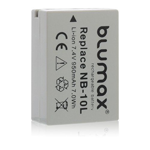 Batería Blumax NB 10L Compatible con Canon PowerShot G16 G15 G1 X G3 X y SX40 SX50 SX60 HS 950mAh 7,4V 7,0Wh más Capacidad Que la batería Original