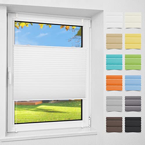 Atlaz Plissee Klemmfix ohne Bohren (35 x 130cm,Weiß) Plisseerollo Fensterrollo mit Klemmträger, Faltrollo Jalousie für Fenster und Tür, Blickdicht, Sichtschutz und Sonnenschutz