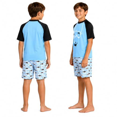 Image of iXtreme Boys Swim Set - 2 Piece Rash Guard Short Sleeve Swim Shirt and Boys Swim Trunks for Infants Toddlers & Big Boys
