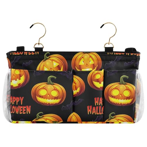 Burbuja Pumpkins Spooky Faces Bedside Caddy Hanging Storage Organizer with 2 Straps and Hooks for Home College Dorm Bunk Bed Hospital Bed Crib
