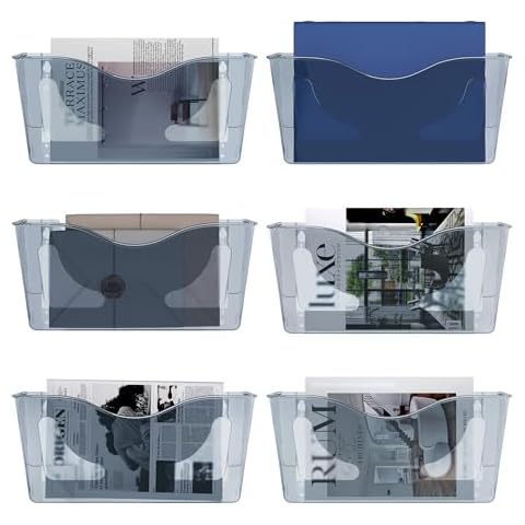 Senloglb Hanging File Folders 6 Pack, Acrylic Mail Organizer, Super-Durable Wall Mount File Holder Made Of Plastic, File Folder Organizer For Document, Magazine And Envelopes, File Organizer Gray Cover