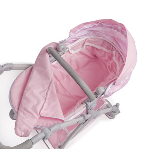 JC Toys Faltbarer Puppenwagen bis zu 45 cm, Korb, Verdeck, Buggy, Verstellbarer Lenker, abnehmbare Babywanne, ideal zum Spielen und Spazieren, Rosa, entworfen von Berenguer Boutique, ab 3 Jahren – Bild 7