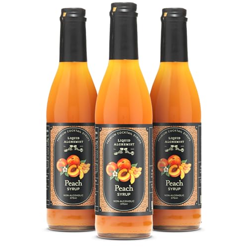 Image of Liquid Alchemist Peach Syrup for Cocktails | Real Ingredients Make our Peach Syrup for Drinks a Perfect Bellini Mix | Small Batch, Non-GMO & Vegan | 12.7 oz Drink Mixer, Pack of 3