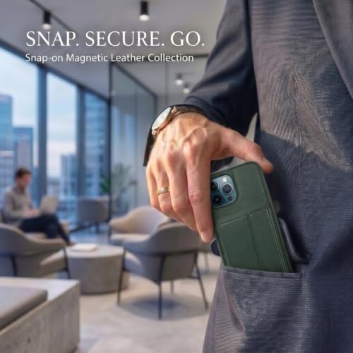 Image of amazon basics Luxury Vegan Leather Back Cover for iPhone 11 Pro Max | Built-in Card Holder Slot | Integrated Mobile Stand | Slim Shockproof Protective Case with Stitched Finish - Green