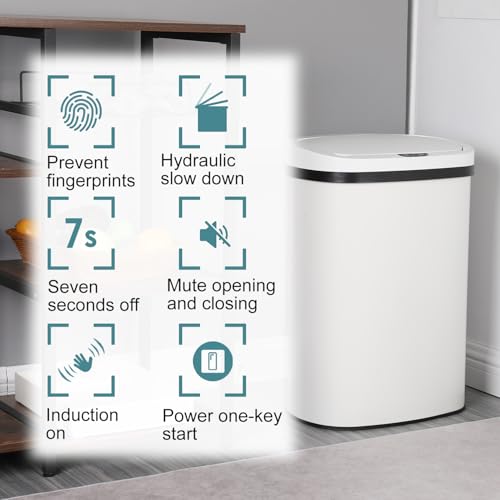 13 Gallon Kitchen Garbage Can 50L Stainless Steel Trash Can Garbage Bin Suitable Beautiful Garbage Can with Lid Sensor Trash Bin Garbage Bin with Lid Automatic for Office Bedroom Living Room, WHITE - Thumbnail 5