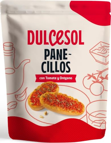 Dulcesol - Panecillos con Tomate y Orégano - Pan Tostado Crujiente con Aceite de Girasol, Pack de 10 Unidades - Bolsa 160g