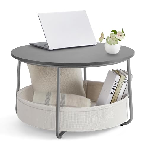 VASAGLE Couchtisch rund, Tisch mit Stauraum, Beistelltisch,...