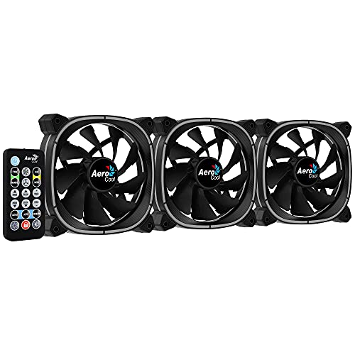 Aerocool Astro 12 Pro Bundle – 3X Argb Fans 120Mm, 1X H66F Rgb Hub, Omni Argb Lighting And 18 Leds, Includes 6-Pin Connector, Remote Control, Curved Blades And Anti-Vibration Pads, Carbon Fibre, Black #TOP4