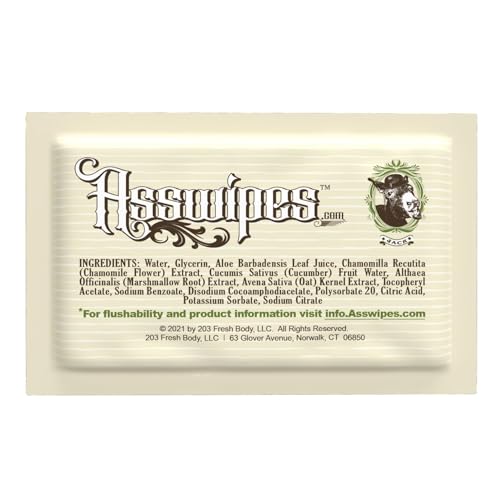 Asswipes Singles - Individually wrapped Flushable Wipes for On-the-Go Use (15 packets) - Everyday Flushable Wipes with Aloe and Vitamin E, Fragrance Free, Alcohol Free - Thumbnail 3