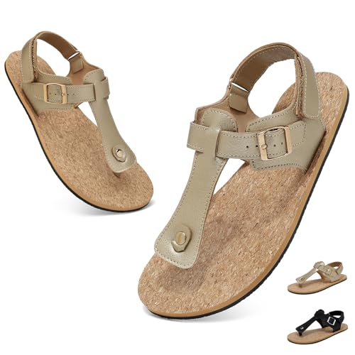 chetoria Zehensandalen Damen Sandalen Sommer Flip Flops Flach Barfußschuhe mit Wide Zehenbox Bohemia Barefoot Sandals Sandaletten Verstellbarem Dünner Sohle Flache Barfuss Strand Sandalen Gold 39 EU