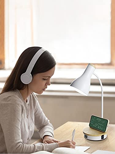 Metal Desk Lamp Wireless Charging Table Lamp Touch Reading Lights Arc Desk Lamps For Bedroom, 3 Way Dimmable Bedside Lamp With Usb Charging Ports, Reading Lamp For Study Room And Office -(White-01) #TOP4