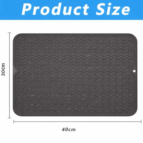 Image of HOMETHREADS Silicone Dish Drying Mat, Silicone Draining Board Mat, Silicone Dish Draining Mats, Kitchen Sink Dish Drainer Mat Racks for Kitchen Counter Protector, 40x30cm (Dark Grey)