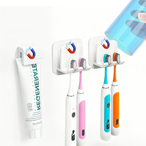 Cruise Toothbrush Holder Magnetic for Cruise Ship Bathroom Holds 4 Toothbrushes Toothpaste & 2 Toothbrush Cups Compact Cruise Essentials 2025 2026 for Small Cabins Lightweight Travel