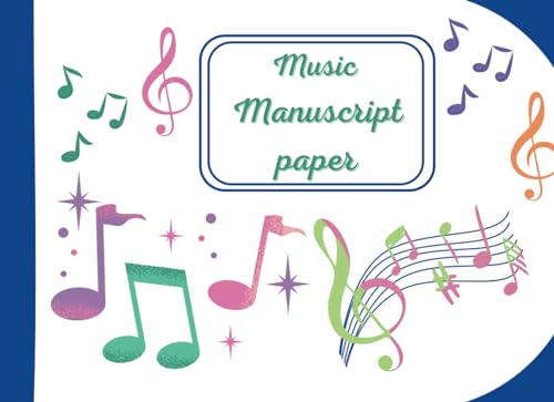 Music manuscript paper: music staff notebook, horizontal with decorative cover, composition book 5 staff per page, A5