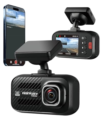 VIGORPLUS V263W 4K Dash Cam with WiFi and GPS, Sony STARVIS Sensor, 140° Wide Angle Front Car Camera, Super Night Vision, Parking Monitor, Loop Recording, G-Sensor, Dashcam for Cars and SUVs