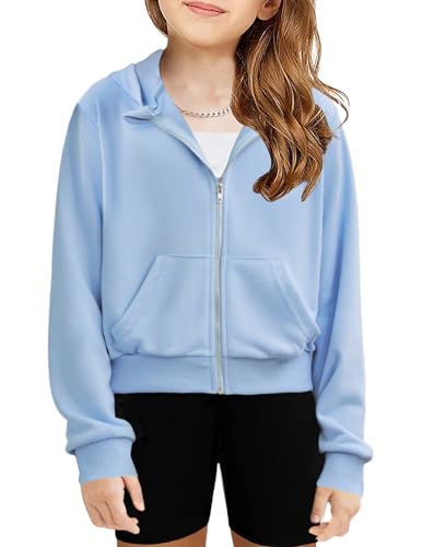 Arshiner Girls Zip Up Cropped Hoodies Teen Casual Long Sleeve Full-Zip Sweatshirts Jackets with Pockets